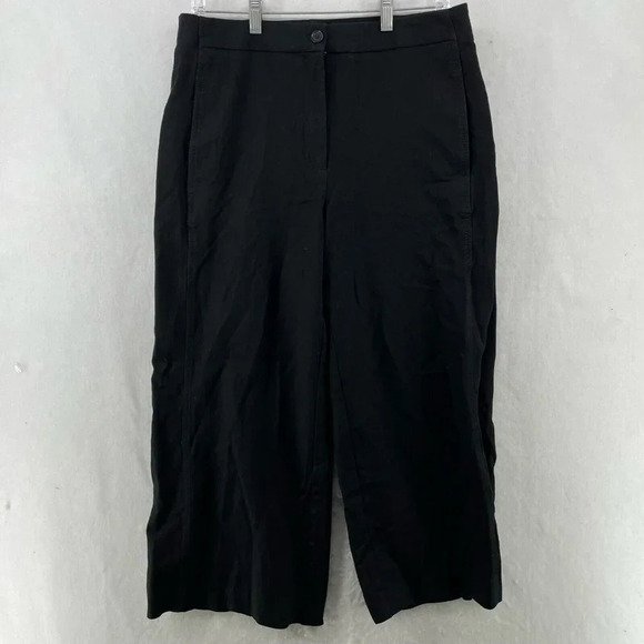 Ann Taylor Pants Women's Sz 8 Black Capri Wide Leg High-Rise Slash Pockets - Picture 1 of 10
